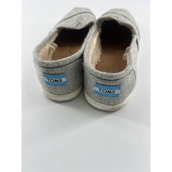 Toms Classic Grey Wool Herringbone Shoes Youth Size 5.5 Gray Flat Slip On Box - Picture 7 of 8
